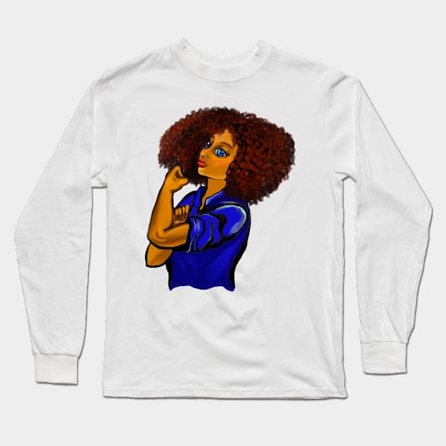 Anime Afro anime strong woman with afro and blue eyes Long Sleeve T-Shirt by Artonmytee